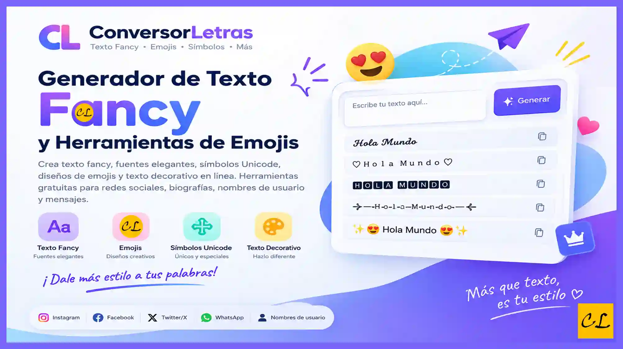 ConversorLetras: generador de texto fancy con nombres elegantes, emojis y texto Unicode